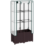 Outsunny Raised Garden Bed with Trellis, Plastic Planter Box with PE Cover, Drainage Holes, Drain Plugs and Water Reservoirs for Climbing Plants, Vegetables, Flowers, 80 x 40 x 140 cm