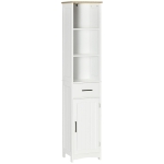 kleankin Armario de Baño con 1 Cajón 1 Puerta 3 Estantes Columna de Baño Mueble Auxiliar para Aseo 34x30x163 cm Blanco