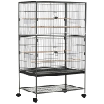 PawHut Large Bird Cage Budgie Cage for Finch Canaries Parakeet with Rolling Stand, Slide-out Tray, Storage Shelf, Food Containers, Dark Grey