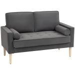 HOMCOM Canapé 2 places banquette moderne en velours 127 cm avec coussins épais, 2 oreillers et assise capitonnée, gris