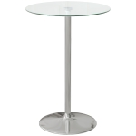 HOMCOM Masă Înaltă de Bar Modernă Rotundă cu Bază din Oțel și Blat din Sticlă, Ø70x102cm, Transparentă