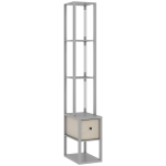 HOMCOM Floor Lamp with Shelves, LED Column Modern Standing Lamp with Fabric Drawer, Adjustable Brightness, Foot Switch for Living Room, Bedroom, Office, Grey