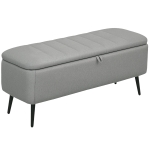 HOMCOM 92 x 31cm Linen-Look Storage Ottoman - Light Grey