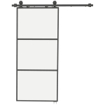 HOMCOM Porta de Correr de Vidro com Mecanismo de Fecho Suave para Casa de Banho Sala de Estar Cozinha 91,4x203,2 cm Preto