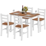 HOMCOM Essgroep set, Eettafel, 4 Stoelen, Eetkamer set, Dennenhout, Bruin+Wit