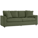 HOMCOM Sofá de 3 Plazas Tapizado en Pana con 2 Almohadas Reposabrazos y Cojín de Muelles 212x80x88 cm Verde