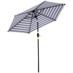 Outsunny Ombrellone da Giardino Inclinabile Φ230cm, Apertura a Manovella, Palo in Metallo e 6 Stecche, Blu e Bianco