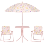AIYAPLAY Conjunto de Mesa e Cadeiras para Crianças de Jardim com Cadeiras Dobráveis Chapéu de Sol Ajustável e Desenho de Raposas Rosa