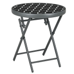 Outsunny Φ45cm Garden Side Table, Outdoor Round Folding Patio Table with Imitation Marble Glass Top, Small Coffee Table, Black and White