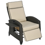 Outsunny Outdoor Recliner Chair with Adjustable Backrest and Footrest, Cushion, Side Tray, Khaki/Brown