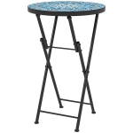 Outsunny Mesa Auxiliar Redonda Mesa de Jardim Dobrável com Bancada em Mosaico e Pés com Almofadas Antiderrapantes Ø35,5x55 cm Azul