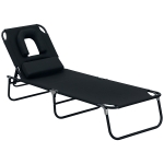 HOMCOM Transat de Jardin Chaise Longue Pliante Bain de Soleil pour Lecture Noir