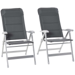 Outsunny Lot de 2 chaises de jardin pliantes fauteuil d'extérieur avec dossier haut inclinable multipositions accoudoirs