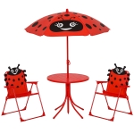 Outsunny Set Tavolo da Giardino con 2 Sedie Pieghevoli, Tavolino con Sedie da Esterno con Ombrellone per Bambini in Metallo e Poliestere, Rosso