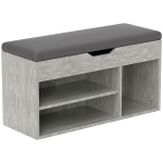 HOMCOM Bancă pentru Încălțăminte cu 3 Rafturi Deschise, Spațiu Ascuns și Pernă Capitonată, 80x30x45 cm, Gri