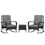 Outsunny Three-Piece Rocking Chair Rattan Bistro Set - Black