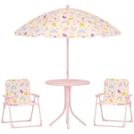 AIYAPLAY Set da Giardino per Bambini 2-5 Anni con Tavolino Rotondo, 2 Sedie Pieghevoli e un Ombrellone, Rosa