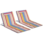 Outsunny Set 2 Sdraio da Spiaggia Pieghevoli con Schienale Regolabile e Poggiatesta, 53x124x35-45 cm, Multicolore