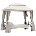 Outsunny Dondolo 3 Posti e Lettino Singolo Copertura a Gazebo con Zanzariera e Cuscini 256x172x248cm Crema