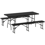Outsunny Set Masă de Camping Pliabilă cu 2 Scaune și Mânere din HDPE și Metal, 180x74x74 cm, Negru