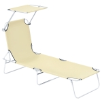 Outsunny Folding Sun Lounger with Canopy, Reclining Sunbed with 4-Position Adjustable Backrest, 600D Oxford Cloth, Portable Garden Lounger Recliner Chair for Beach, Camping, Patio, Beige