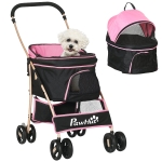 PawHut Carrito para Perros Pequeños 3 en 1 con Vagón Desmontable Cesta de Almacenaje Correas de Seguridad y Cojín Rosa