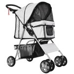 PawHut Cat Pushchair, Foldable, W/ 4 Wheels - Grey & Silver