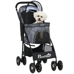 PawHut Cochecito para Perros Pequeños Plegable con Cesta de Almacenaje Capota Ajustable y 2 Ruedas Universales 81x48x99 cm Gris
