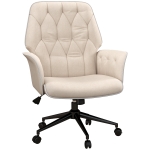 HOMCOM Linen Office Chair, Mid Back Computer Desk Chair with Adjustable Height, Beige