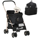 PawHut Carrito para Perros Pequeños 3 en 1 con Vagón Desmontable Cesta de Almacenaje Correas de Seguridad y Cojín Negro
