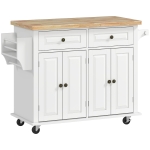 HOMCOM Isla de Cocina con Ruedas Mueble Auxiliar de Cocina con Especiero y Barra Lateral 111x44,5x82,5 cm Blanco