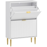 HOMCOM Meuble à chaussures 12 paires avec 2 tiroirs rabattables, portes cannelées et étagères réglables, 60x24x91,5cm, blanc