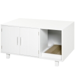 PawHut Wooden Cat Litter Box Enclosure & House with Nightstand/End Table Design, Scratcher, & Magnetic Doors, White