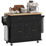 HOMCOM Desserte ilôt de cuisine multi rangements 2 tiroirs 2 placard 2 portes avec étagère range-bouteille porte-torchons et étagère réglable MDF noir hévéa