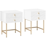 HOMCOM Set of Two Elegant Bedside Tables - White/Gold-Tone