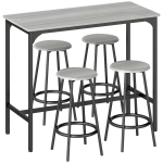 HOMCOM Set de Masă 5 Piese cu Tejghea de Bar 110x50x89,5 cm și Scaune Ø30x60,5 cm din Lemn și Metal Gri și Negru
