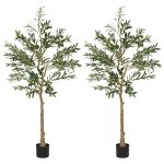 HOMCOM Set of Two Silk Leaf Artificial Olive Trees