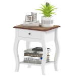 HOMCOM Table de Chevet avec Tiroir et Étagère Ouverte de Style Français en Bois, 45x35x55 cm, Blanc et Chêne