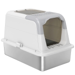 PawHut Kattenbak, kattenbox met deksel, kattenbakschep, vooringang en bovenuitgang roestvrijstaal tot 15 kg