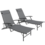 Outsunny Set de 2 Șezlonguri Pliante, Ajustabile în 4 Poziții cu Cotiere și Perne, 64x154x87 cm, Gri