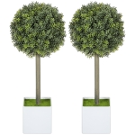 HOMCOM Set van 2 Kunstmatige Buxus Bolvormige Planten 45 cm - Kunstplanten in Pot van Plastic
