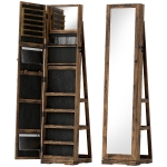 HOMCOM 360° Swivel Jewellery Cabinet, Free Standing Full Length Mirror with Storage, Lockable Jewellery Organiser with Built-in Makeup Mirror and Storage Shelves for Bedroom, Rustic Brown