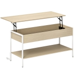 HOMCOM Mesa de Centro Elevatória com Espaço Oculto de Arrumação e Prateleira Aberta 95x40x59 cm Madeira e Branco