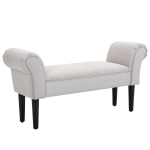 HOMCOM Banco Pie de Cama, Taburete Pie de Cama Tapizado en Lona con Patas de Madera, Reposabrazos y Asiento Acolchado, Estilo Moderno, Banco para Dormitorio, Entrada, Pasillo, Blanco Grisáceo