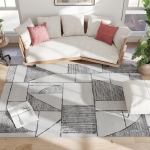 HOMCOM Rutschfester Moderner Teppich mit Geometrischen Linien, aus 100% Polyester, Multicolor, 230x160x0,7 cm