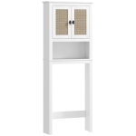 HOMCOM Mueble sobre Inodoro con 2 Puertas con Frontal de Ratán Compartimento y Estante Ajustable 60x19,5x160 cm Blanco