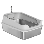PawHut Litière pour Chats en Acier Inoxydable XXL avec Bord Haut Pelle Facile à Nettoyer Étanche 70x50x30 cm Gris