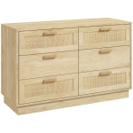 HOMCOM Cómoda de Madera con 6 Cajones de Rejilla de Ratán Estilo Bohemio Mueble Cajonera para Salón Oficina 110x40x69 cm Roble