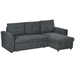 HOMCOM 3-Zit Slaapsofa met bedfunctie, slaapbank met chaise longue, gestoffeerde bank, Donkergrijs