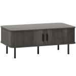 HOMCOM Coffee Table with Storage, Living Room Table with Slatted Tambour Sliding Doors and Foot Pads, Rectangular Coffee Table with Elevated Base for Living Room, Grey Wood-Effect